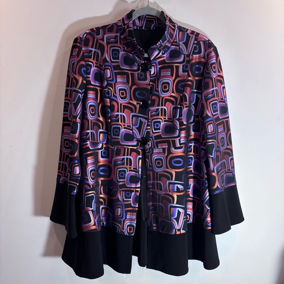 JOSEPH RIBKOFF Sz 16 (estimated) Geometric Patterned Blazer Jacket Sheen - Picture 2 of 7